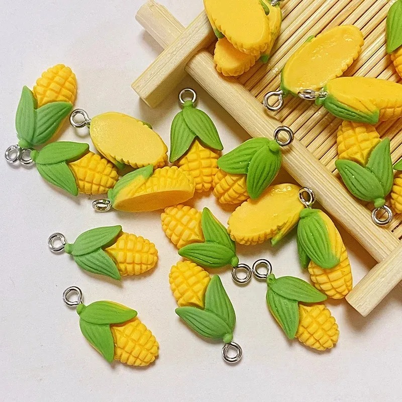 Resin Art Materials Wholesale - 20個入り 面白いミニコーン野菜樹脂チャーム 人工食品ペンダント DIYクラフト用品 イヤリング ブレスレット