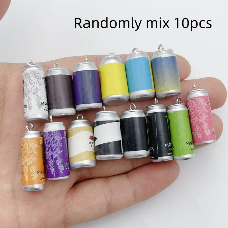 Resin Art Materials Wholesale - 10個入り ミニチュア シミュレーション飲料缶 レジンチャーム カラフルな模造ドリンクボトルペンダント DIY