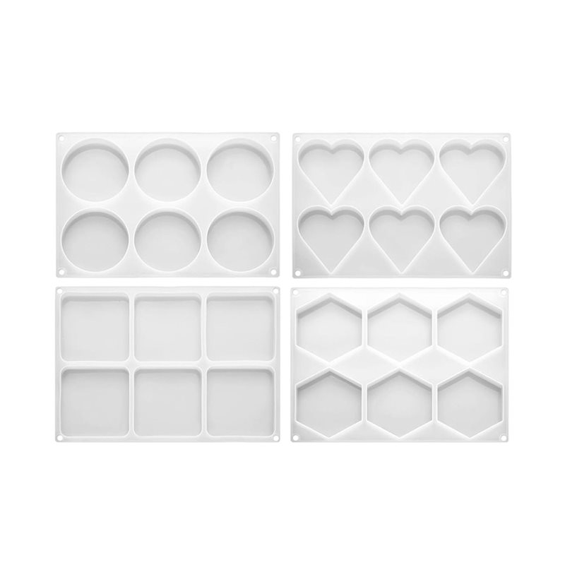 Coaster Mold Square - [ABFI!】 DIYエポキシアートクラフト用樹脂型-24キャビティ超深型シリコンコースター型セット、4インチ丸型、正方形、ハート型、六角形