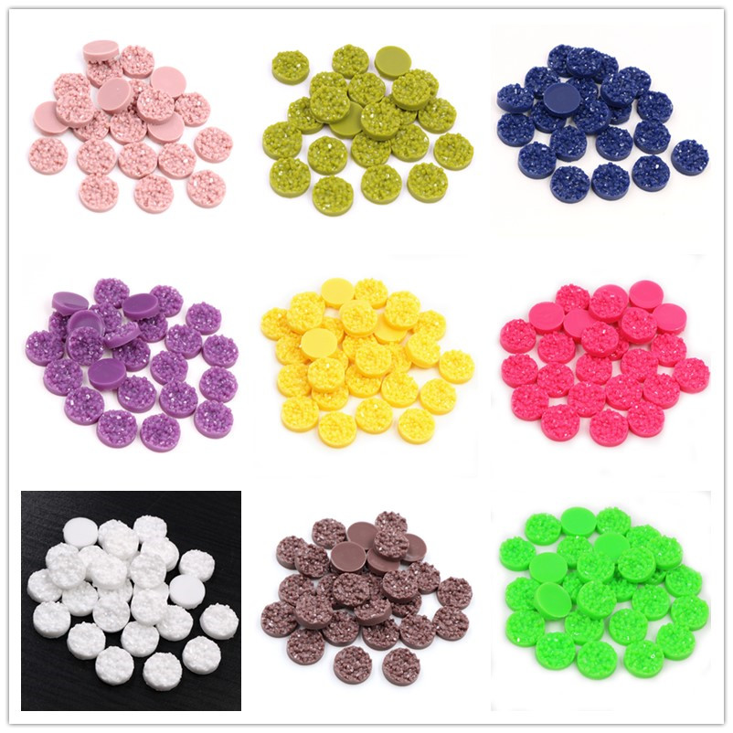 Resin Art Materials Wholesale - 40 個樹脂 Druzy カボションドーム 8/10/12 ミリメートルフラットバックラウンドカボションイヤリングネックレス