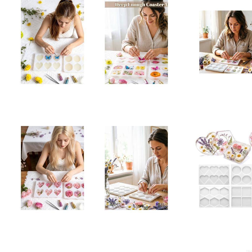 Coaster Mold Square - エポキシ樹脂用ラウンドシリコーンモールド、花保存ハンドクラフトフォームセット、エポキシ注入およびホームディスプレイワークハート Y5GB
