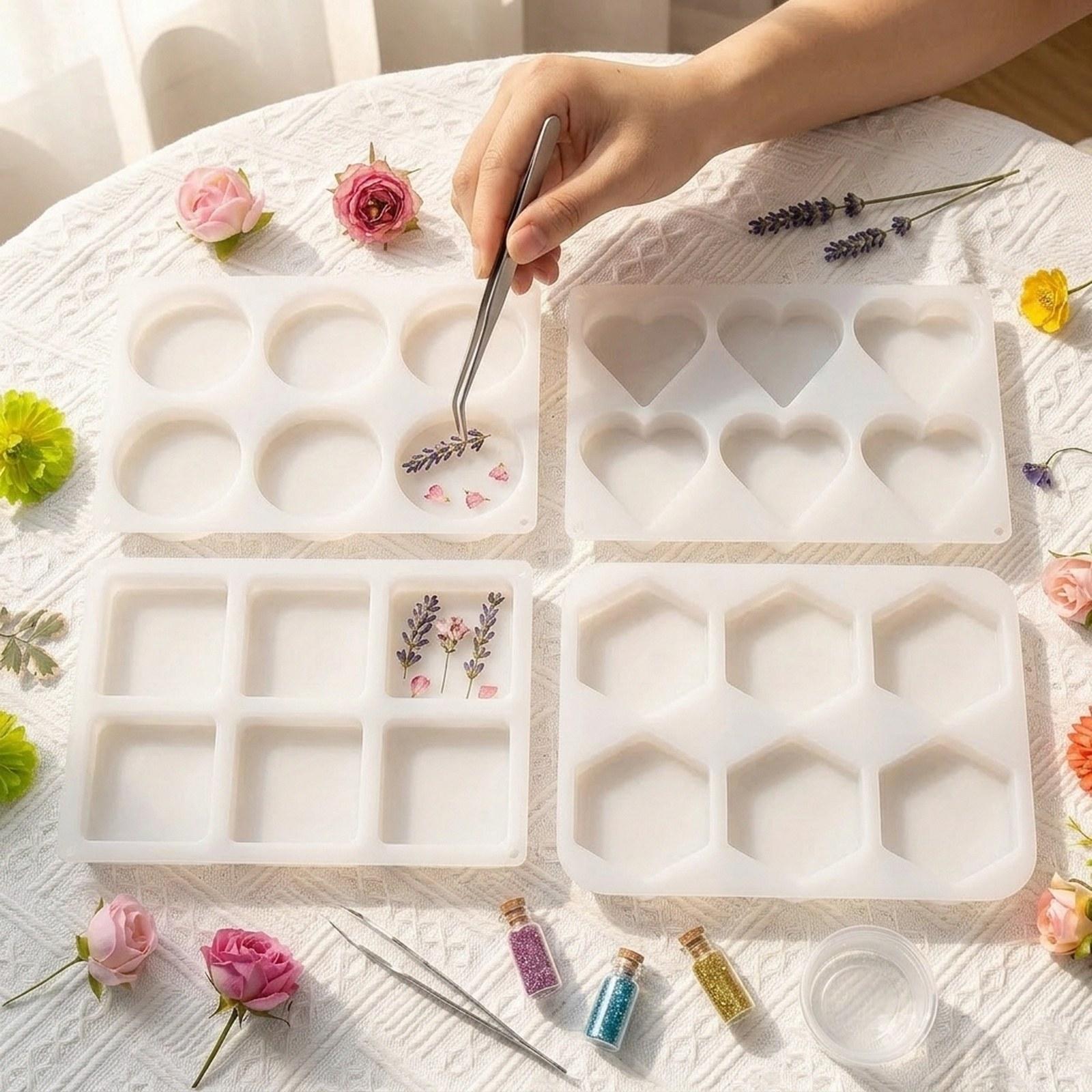 Coaster Mold Square - 4個入り 深型レジンコースターモールド レジンエポキシDIYクラフト用ギフト キャンドルソープ再利用可能アートコースター 丸型、四角型、ハート型