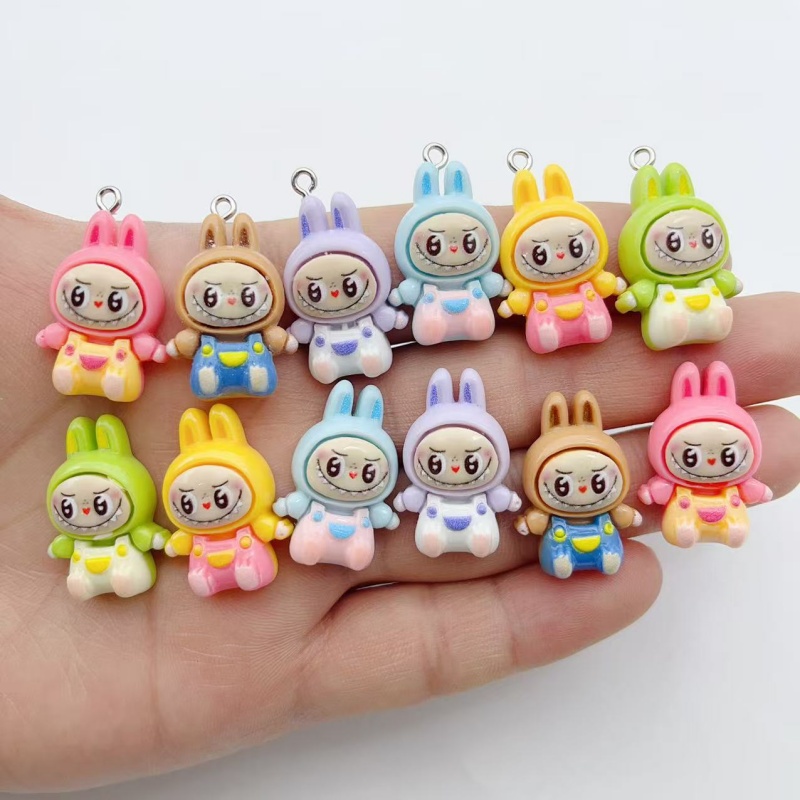 Resin Art Materials Wholesale - 10 個かわいいウサギイチゴハウス樹脂チャーム素敵な漫画の動物ペンダントイヤリングキーホルダー DIY ジュエリーメイク用