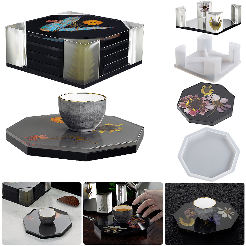 Coaster Mold Square - エポキシ樹脂製収納ボックス,円形,正方形,八角形,トレイ製造用のシリコンコースター型