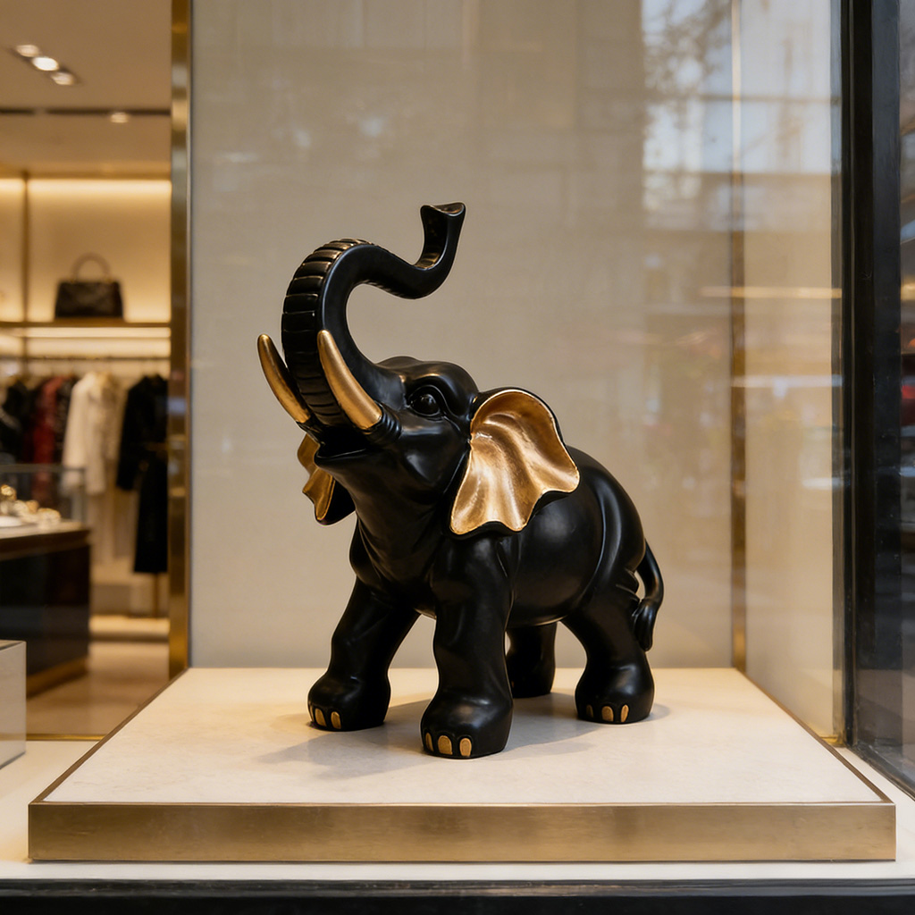 黒と金のフォーチュンエレファント像オーナメント1点、軽やかで - Resin Art Decoration Items のレビューと価格