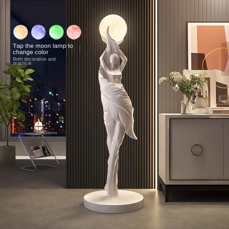 モダンな家の装飾、抽象的な羽根の少女アート彫刻飾り、大型フィ - Resin Art Floor のレビューと価格