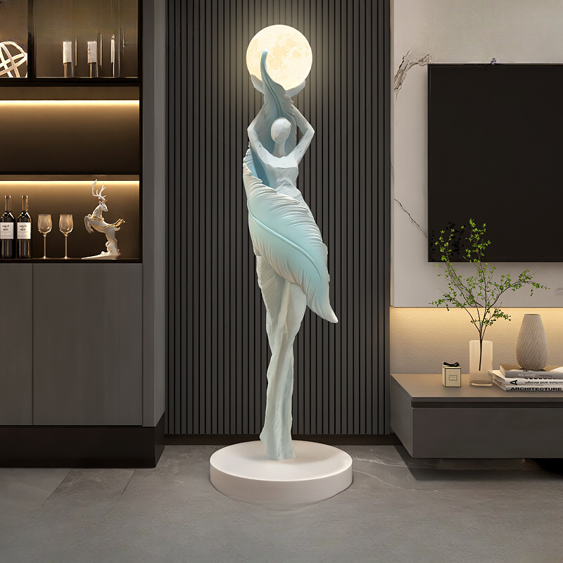 モダンな家の装飾、抽象的な羽根の少女アート彫刻飾り、大型フィ - Resin Art Floor のレビューと価格