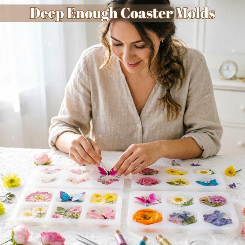 エポキシ樹脂用ラウンドシリコーンモールド、花保存ハンドクラフ - Coaster Mold Square のレビューと価格